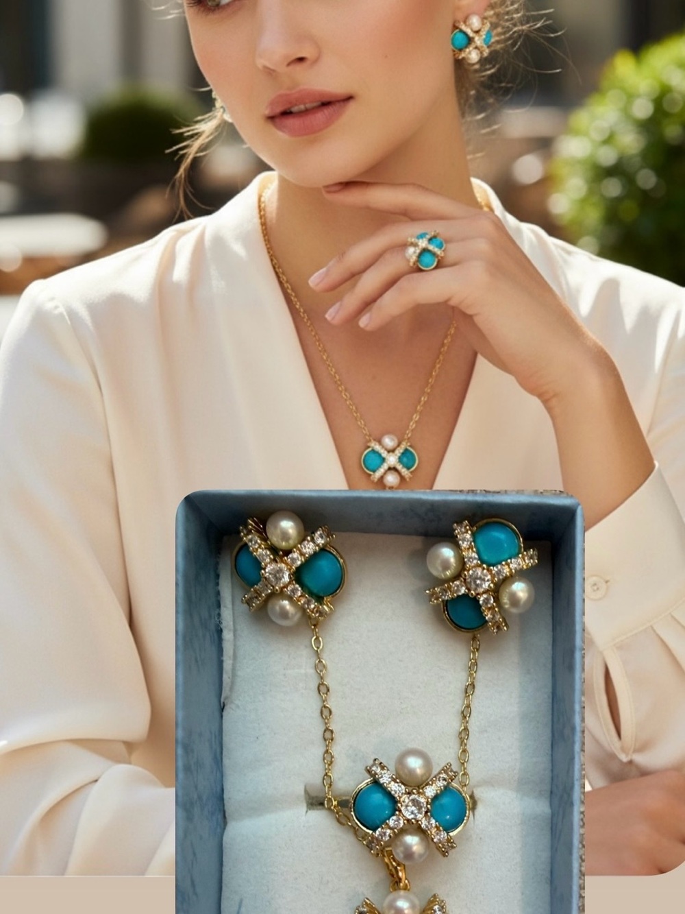 Authentic fresh water pearl accented with blue stone.